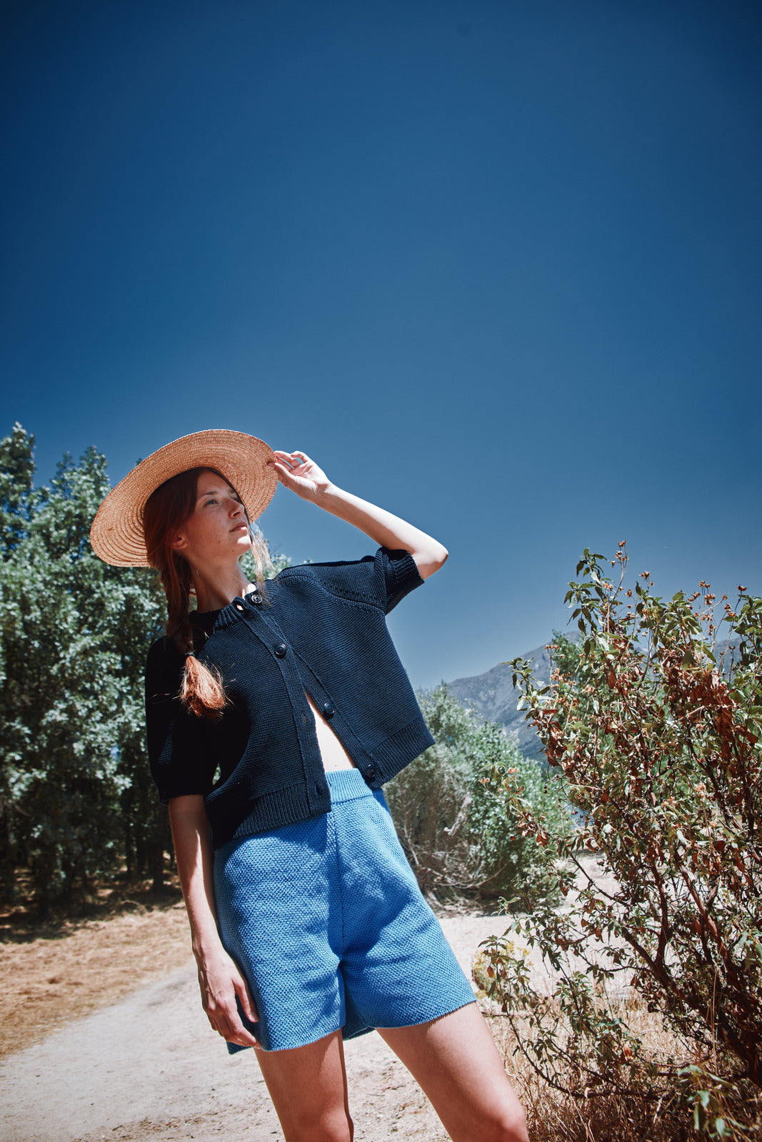 【あおい】silk/linen short カーディガン　Plage CLARISSE Short-Sleeve Cardigan in Organic Cotton - Navy Blue | L