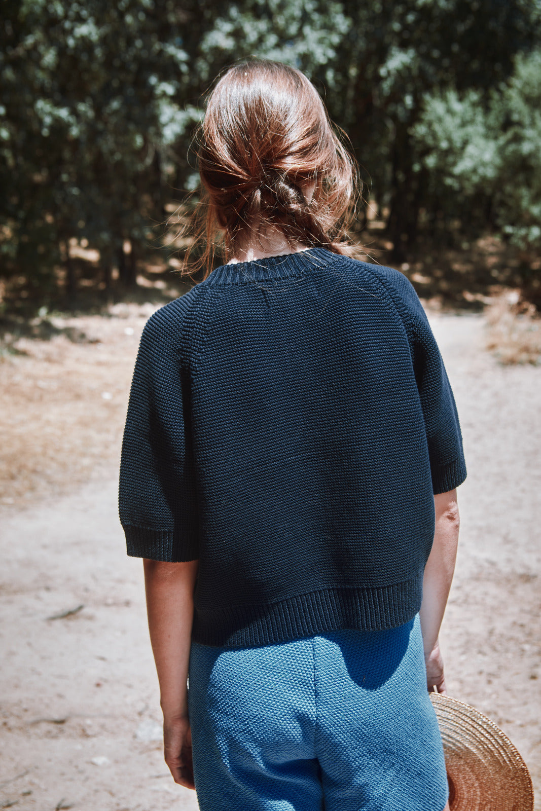 CLARISSE Short-Sleeve Cardigan in Organic Cotton - Navy Blue | L