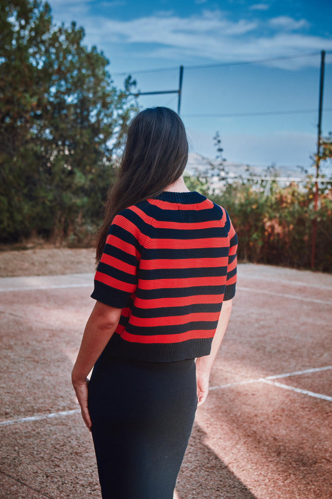 CLARISSE Short-Sleeve Cardigan in Organic Cotton - Navy Blue and