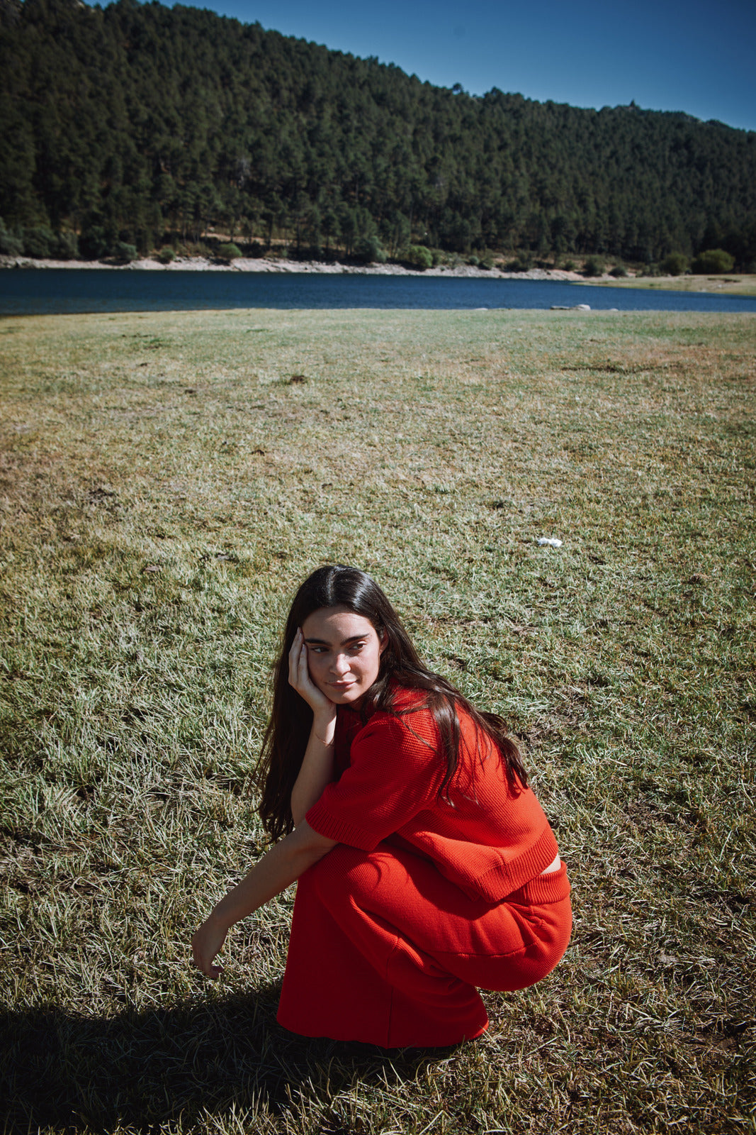 CLARISSE Short-Sleeve Cardigan in Organic Cotton - Red