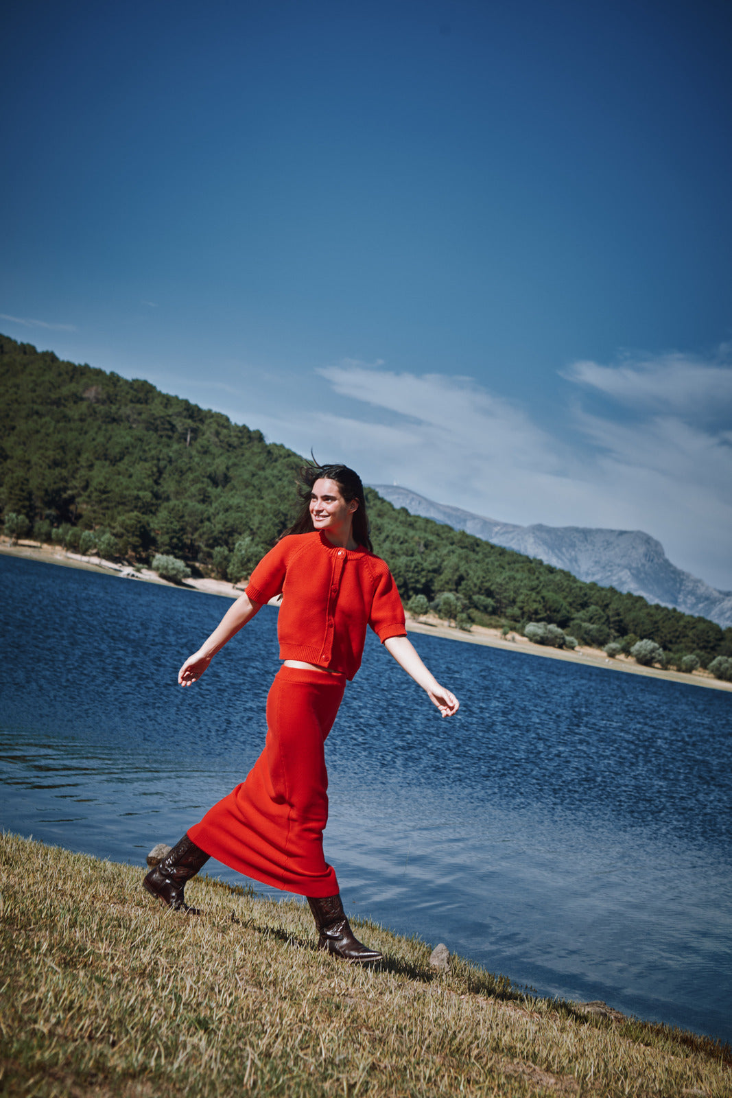 CLARISSE Short-Sleeve Cardigan in Organic Cotton - Red