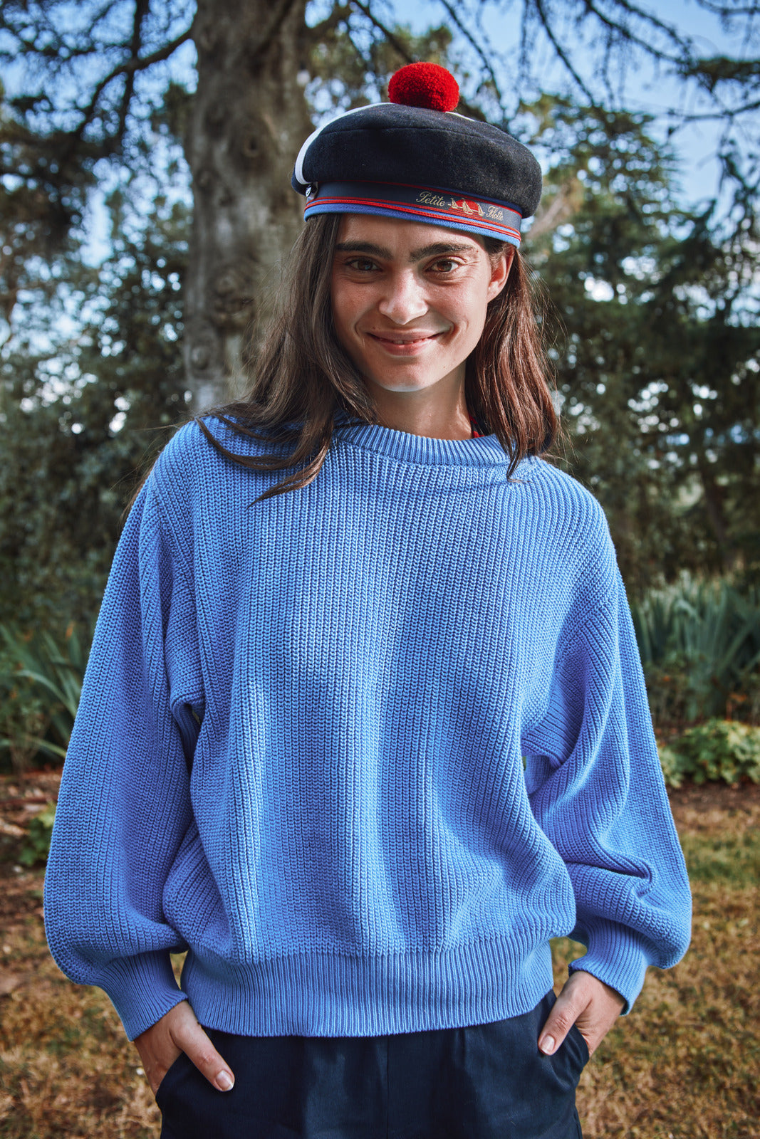 CLEMENTINE Batwing Sweater in Organic Cotton - Cyan - L'Envers