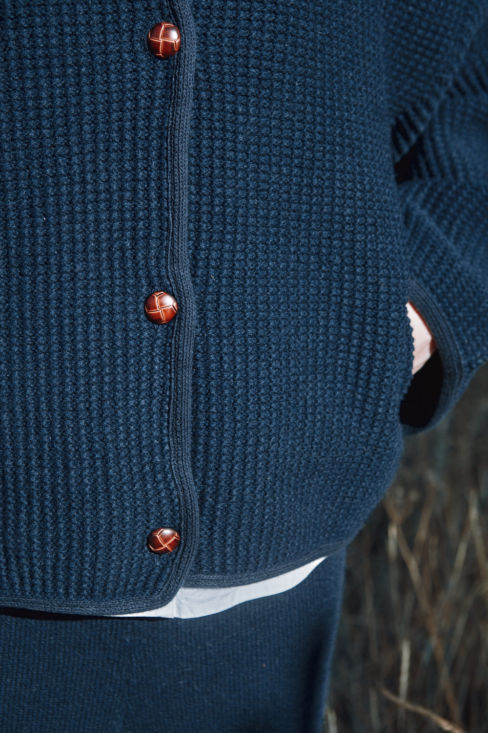 DELPHINE Bell-Sleeve Knit Jacket in Merino Wool - Navy