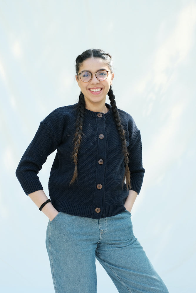 Item #70 - SERAPHINE Cardigan in Organic Cotton - Navy blue