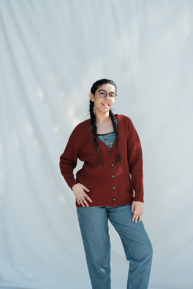 Item #208 - CLAUDE Merino Wool Cardigan - Rust red