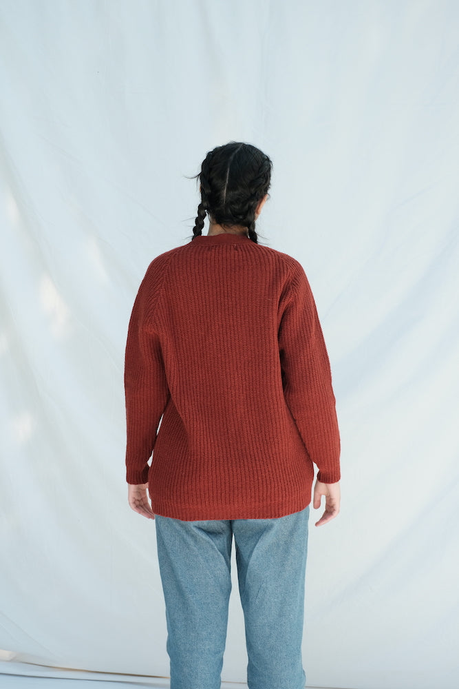 Item #208 - CLAUDE Merino Wool Cardigan - Rust red
