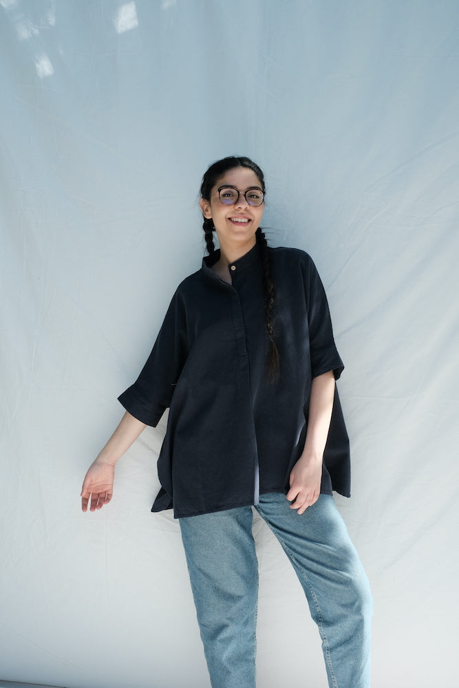 Item #226 - CLARA Hemp Blouse - Navy