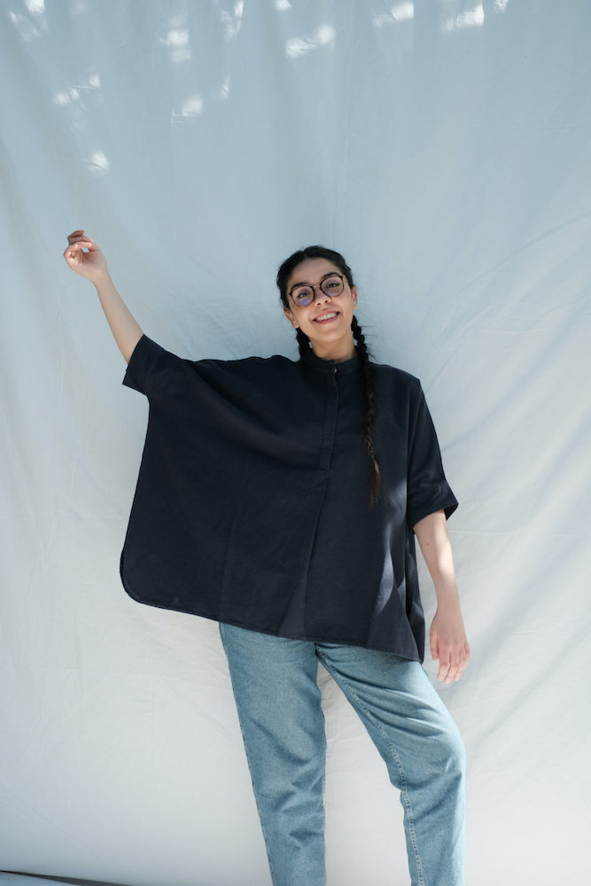 Item #226 - CLARA Hemp Blouse - Navy