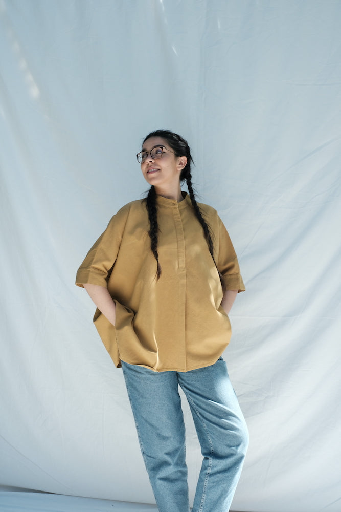Item #228 - CLARA Hemp Blouse - Mustard