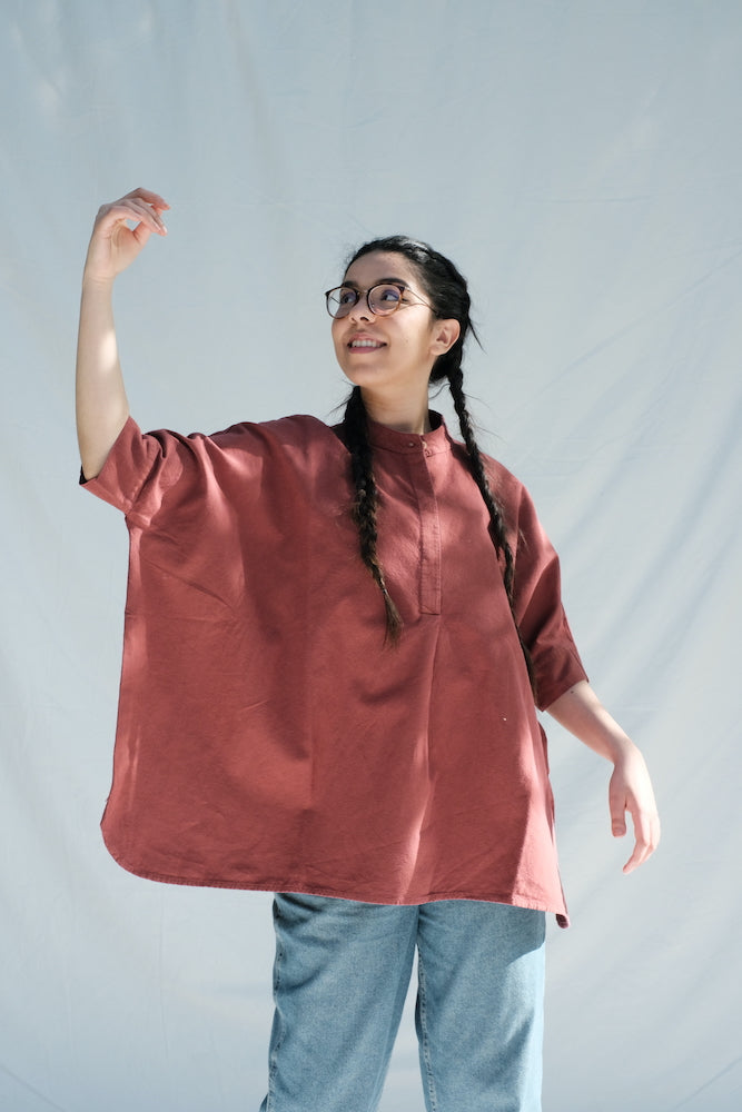 Item #227 - CLARA Hemp Blouse - Earth Red