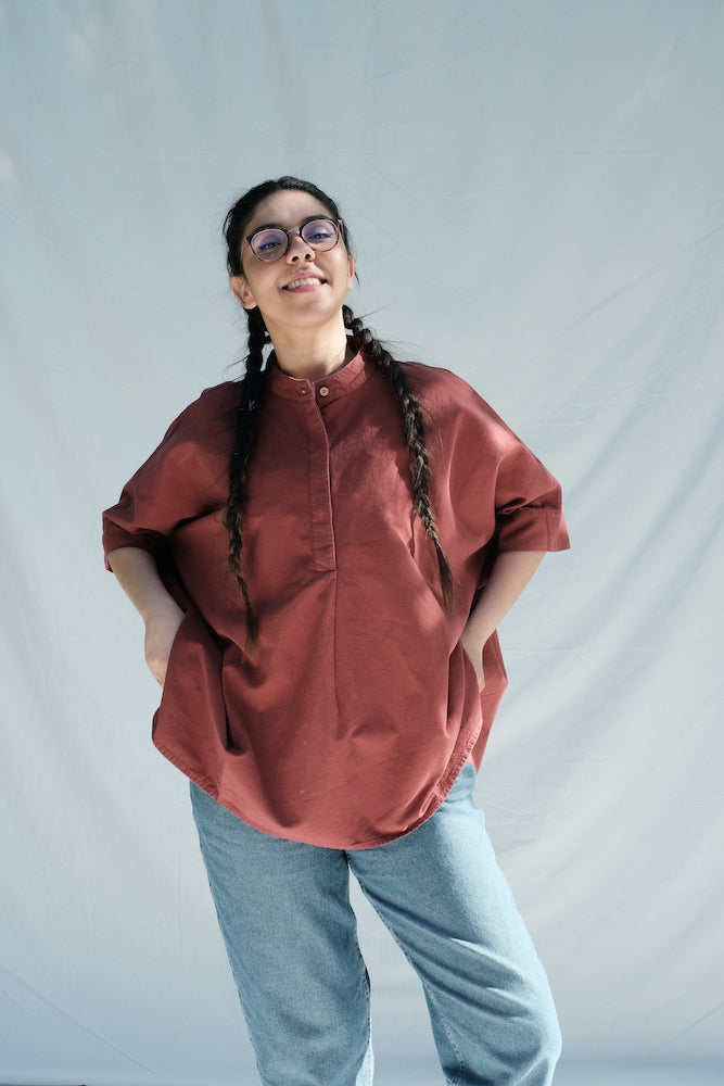 Item #227 - CLARA Hemp Blouse - Earth Red