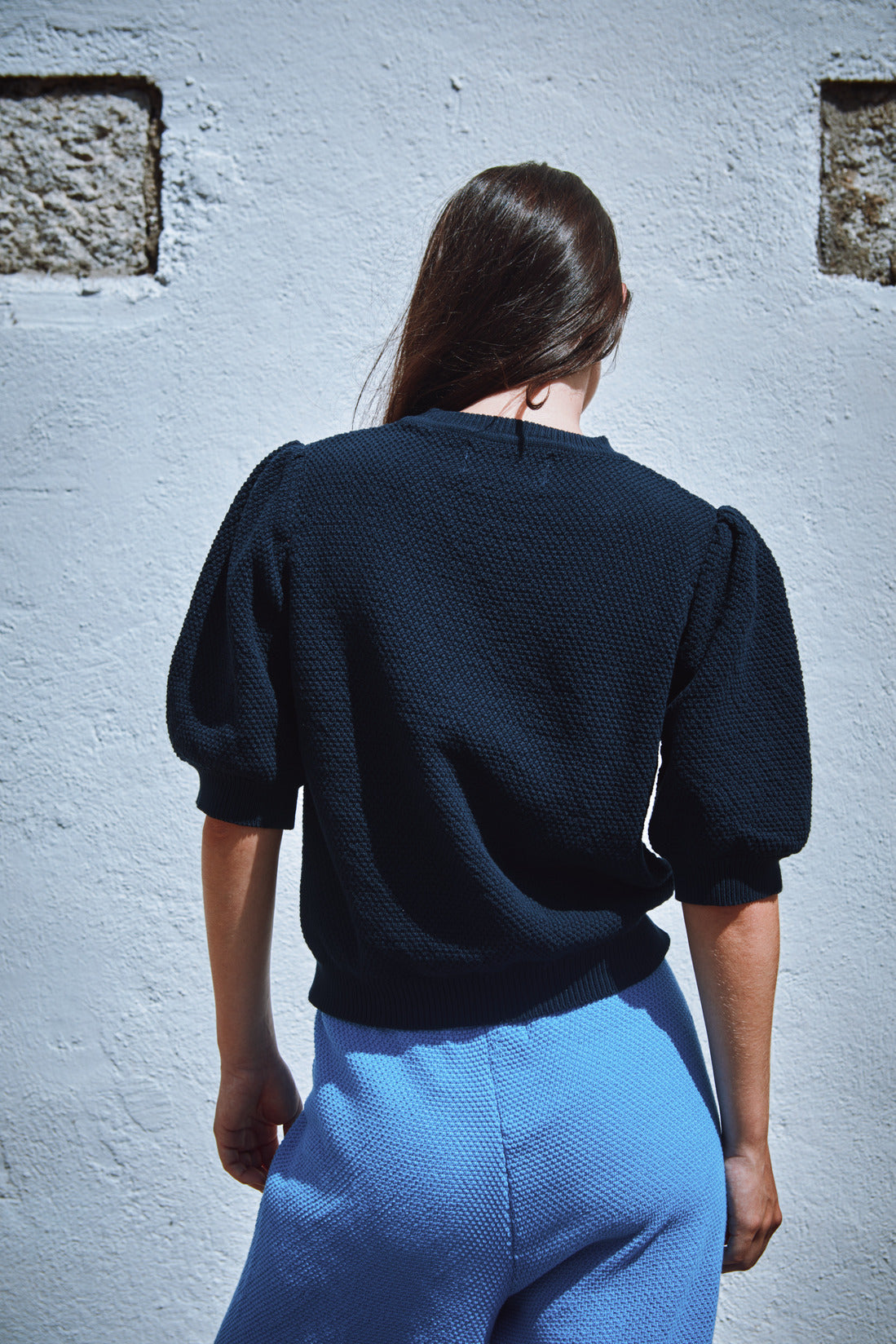 ELISABETH Puff-Sleeve Tee in Organic Cotton - Navy