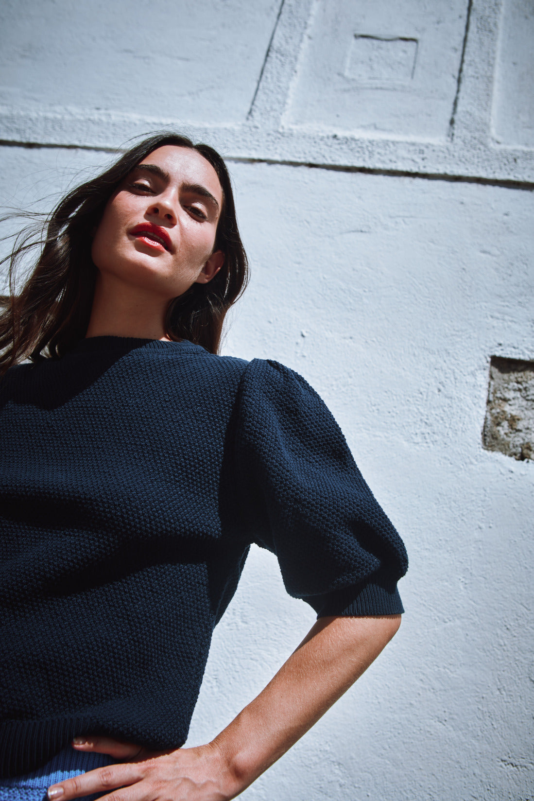 ELISABETH Puff-Sleeve Tee in Organic Cotton - Navy