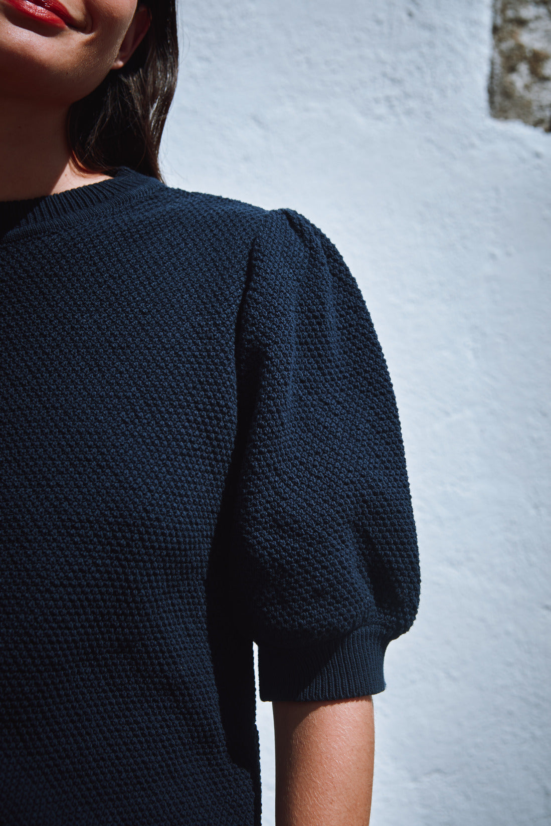 ELISABETH Puff-Sleeve Tee in Organic Cotton - Navy