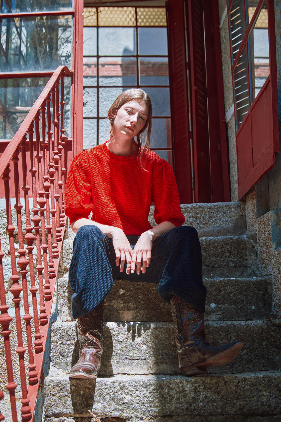 ELISABETH Puff-Sleeve Tee in Organic Cotton - Red