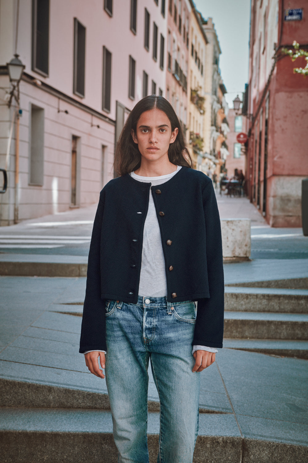 EMILIE Short Jacket in Organic Cotton - Navy