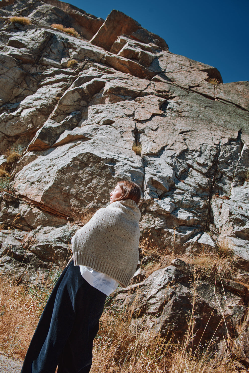 FAUSTINE Open-Weave Sweater in Merino Wool - Beige