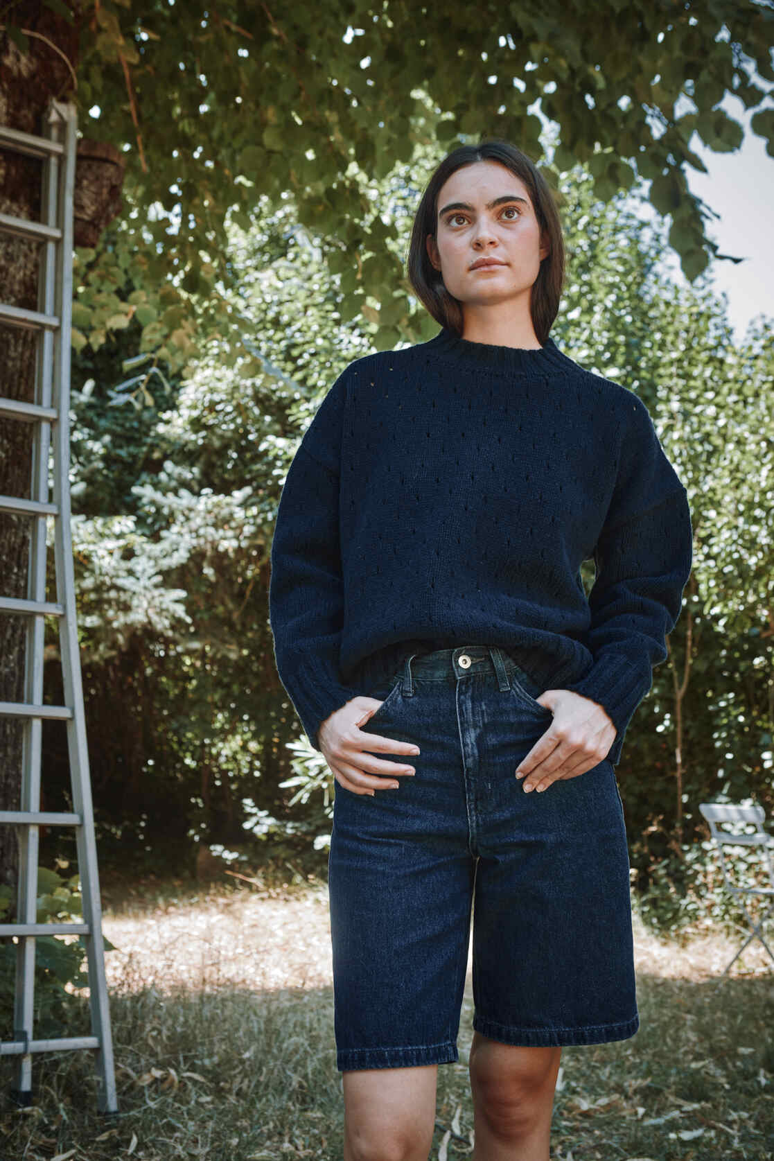 FAUSTINE Open-Weave Sweater in Merino Wool - Navy