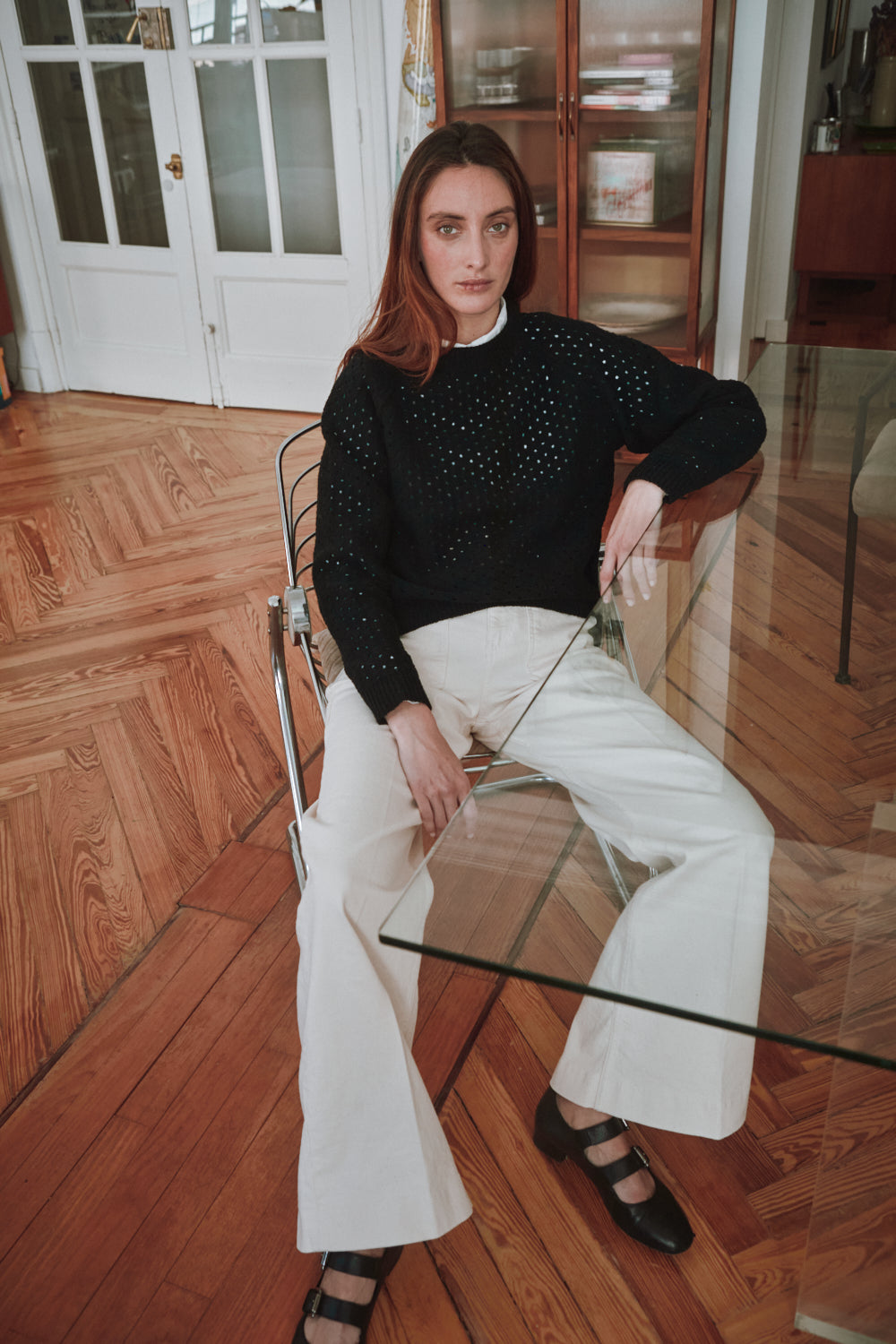 FLORENCE Open-Weave Sweater in Merino Wool - Black