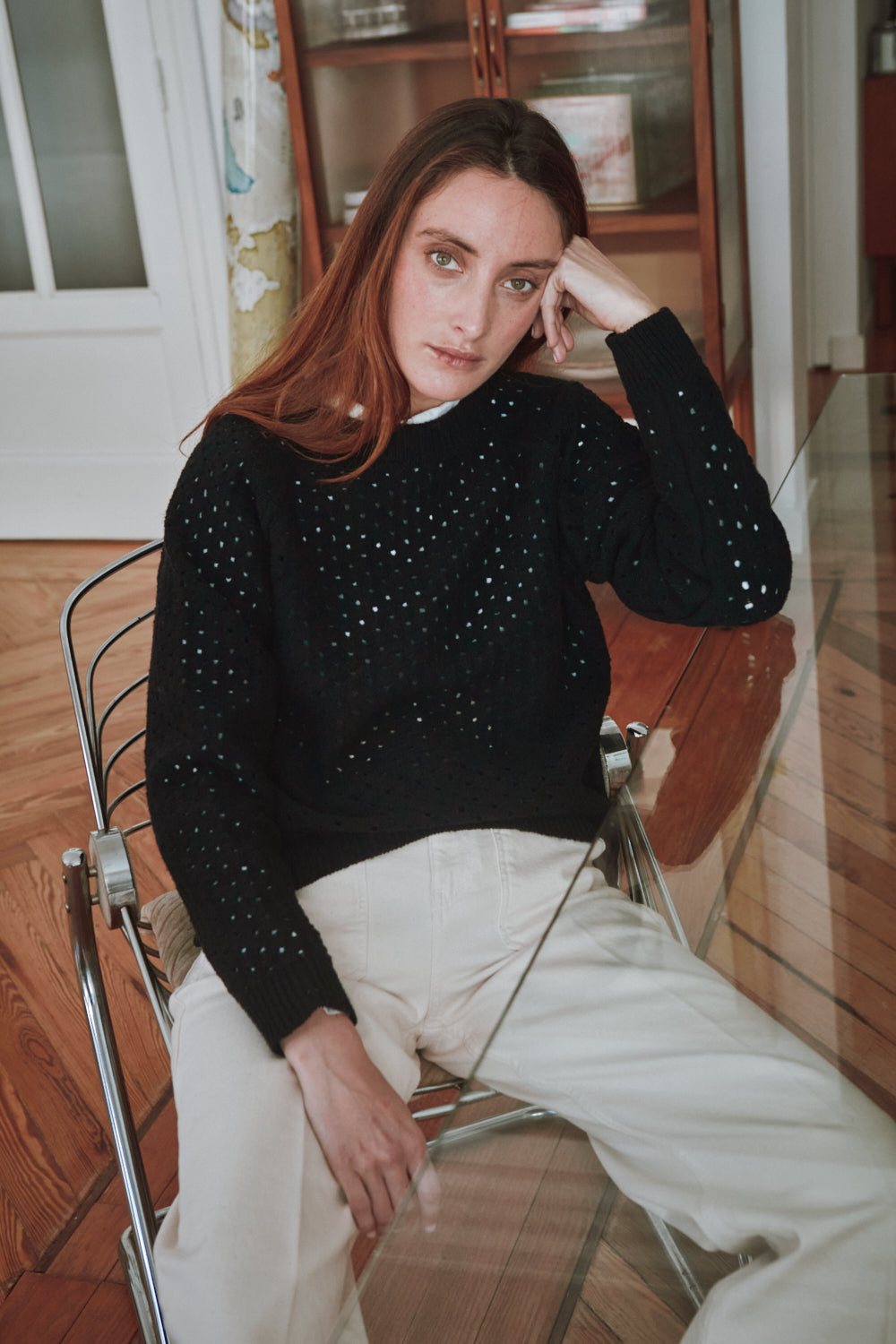 FLORENCE open weave sweater in black - 100% Cruelty Free Merino Wool - L'Envers