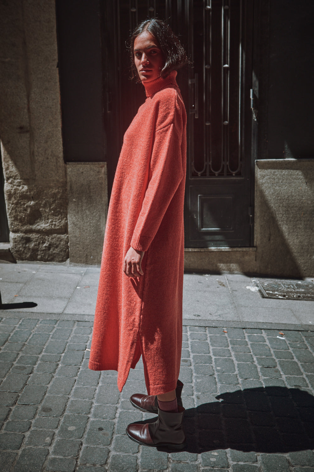 FREYA Knit Dress in Merino Wool - Coral
