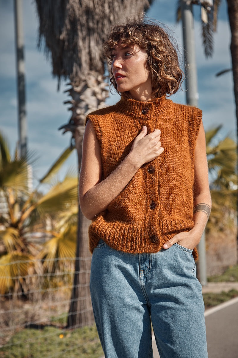 FRIDA Cardigan sans manches en mohair et soie - Ambre