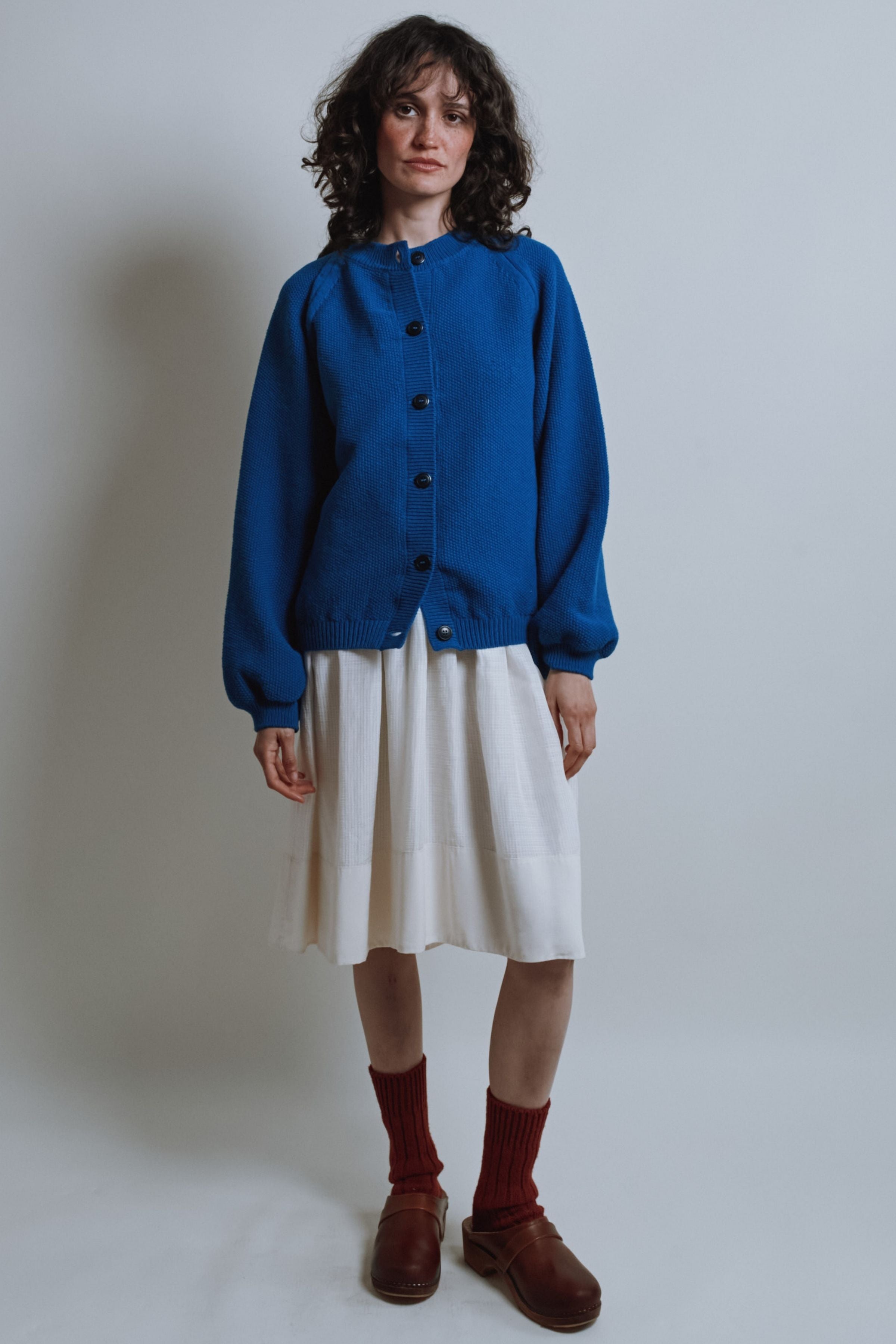 GABY Balloon-Sleeve Cardigan in Merino Wool - Cobalt Blue