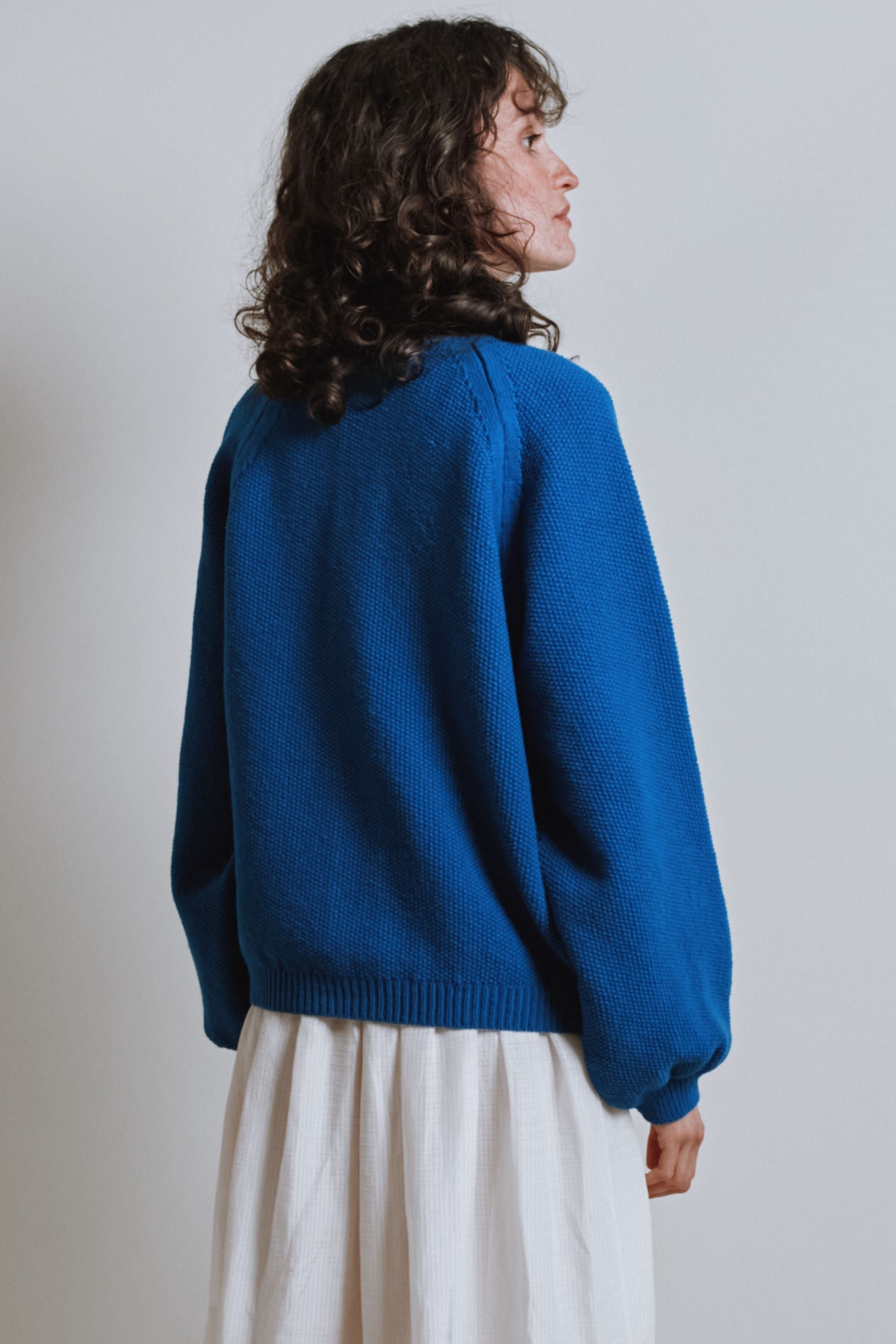 GABY Balloon-Sleeve Cardigan in Merino Wool - Cobalt Blue