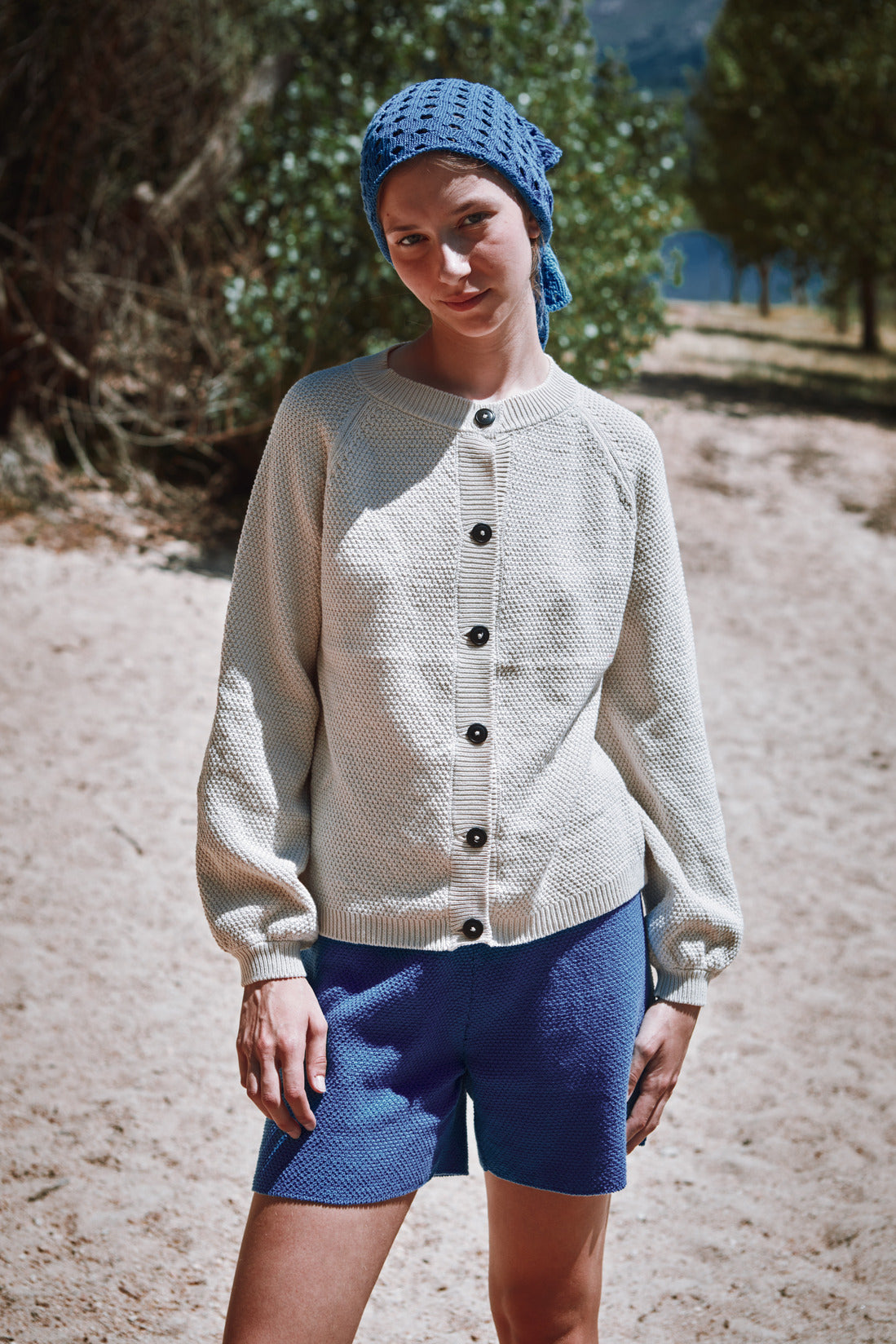 GABY Balloon-Sleeve Cardigan in Organic Cotton - Off-white - L'ENVERS