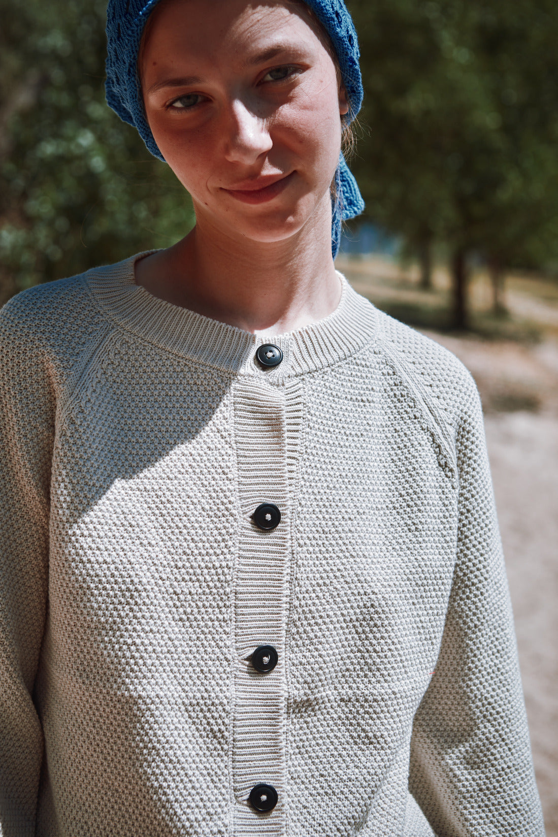 GABY Balloon-Sleeve Cardigan in Organic Cotton - Off-white - L'ENVERS