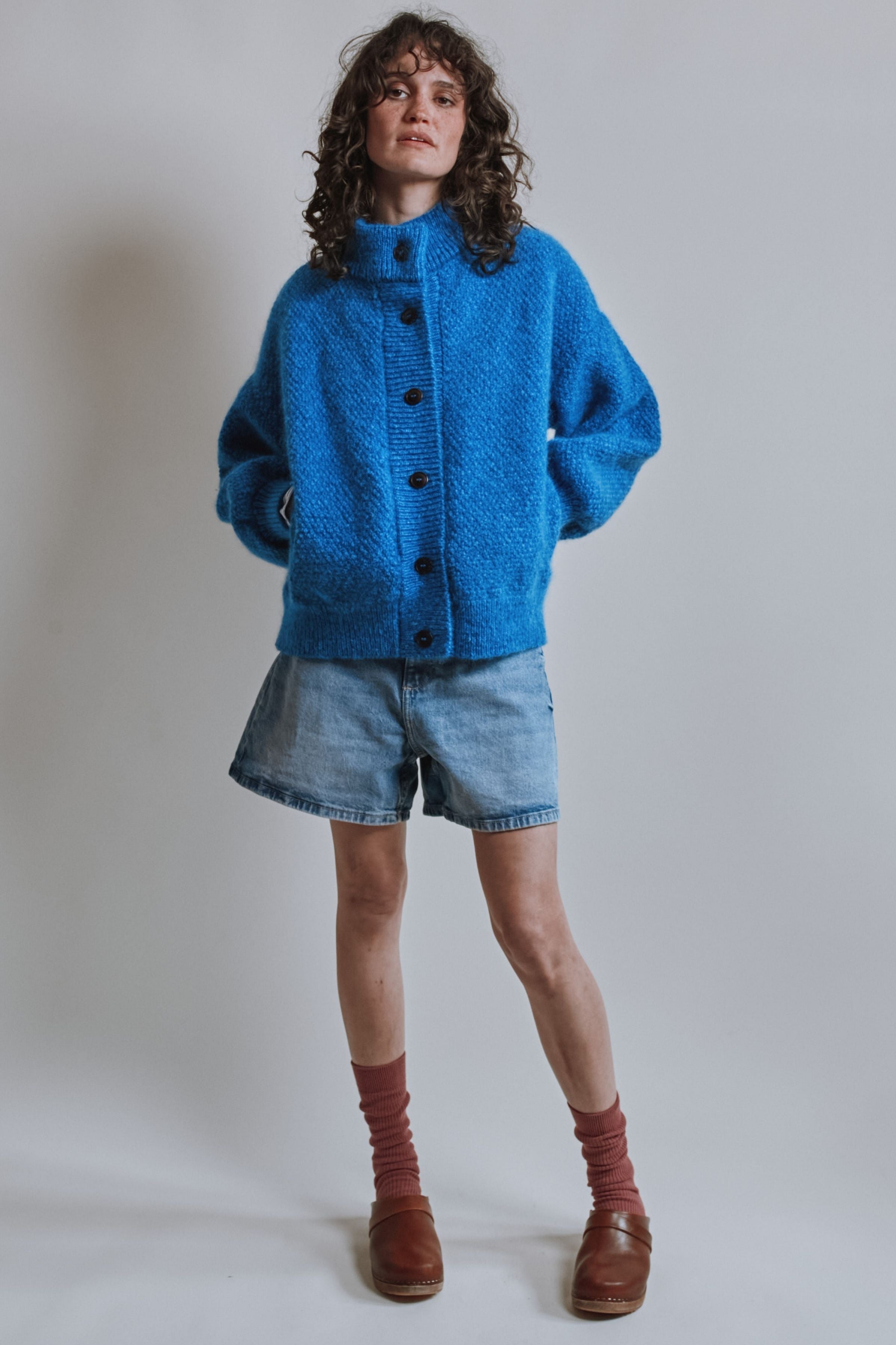 GEORGE High-Neck Jacket in Merino-Mohair Wool - Cobalt Blue