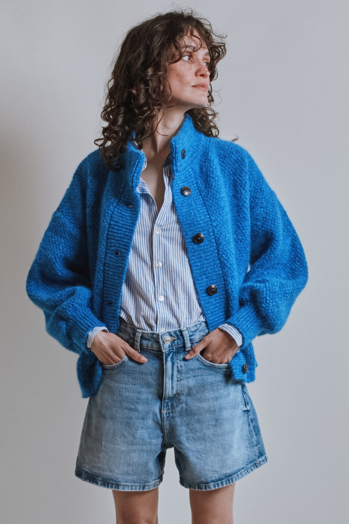 GEORGE High-Neck Jacket in Merino-Mohair Wool - Cobalt Blue