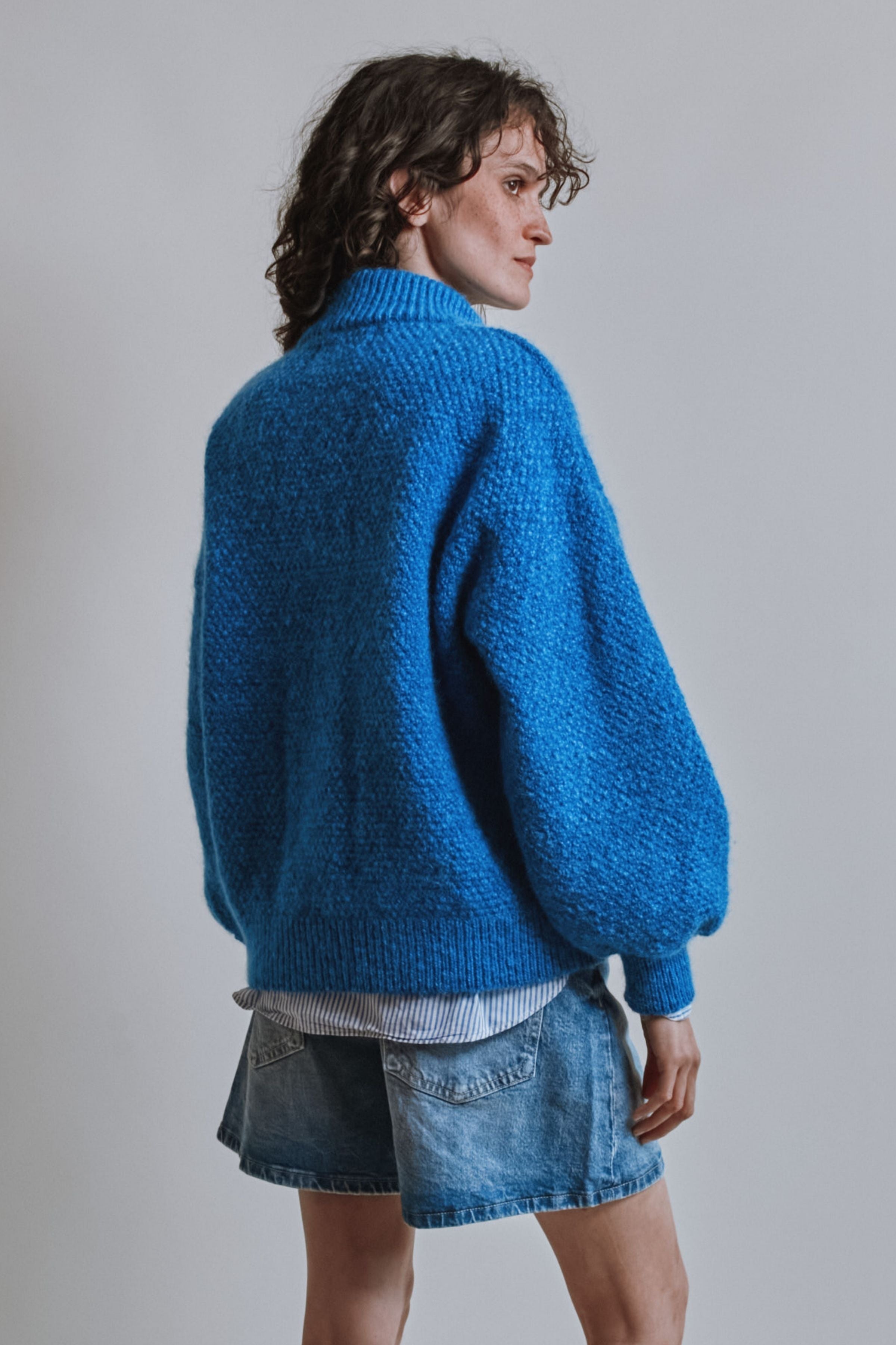 GEORGE High-Neck Jacket in Merino-Mohair Wool - Cobalt Blue