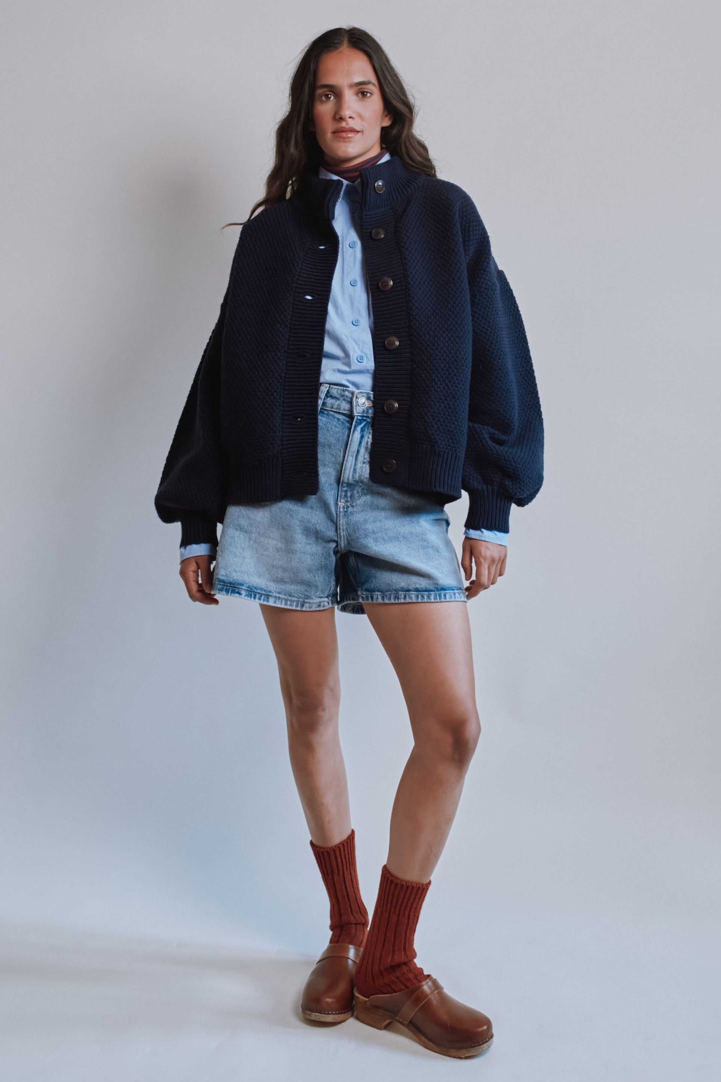 GEORGE High-Neck Jacket in Merino Wool - Navy Blue