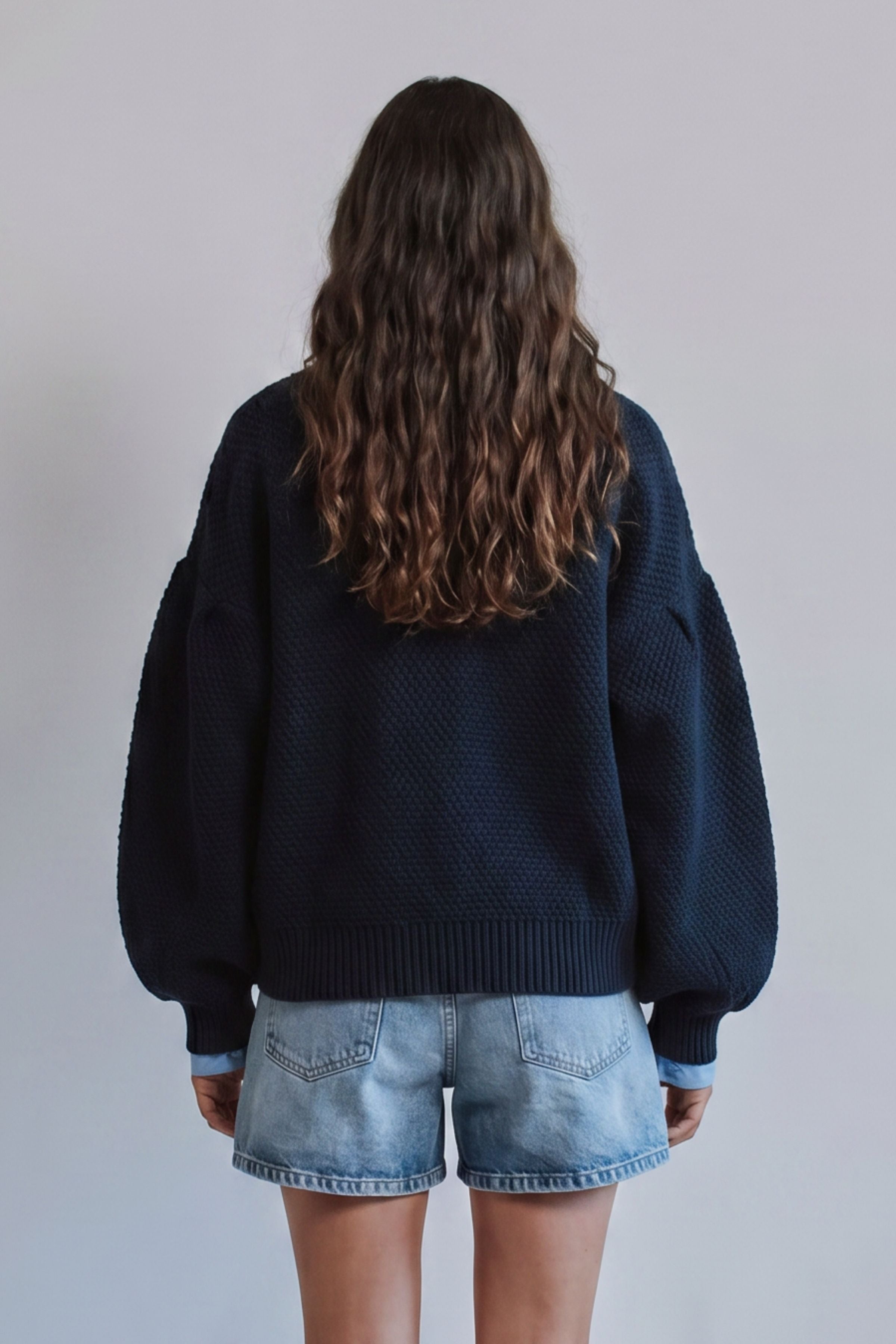 GEORGE High-Neck Jacket in Merino Wool - Navy Blue