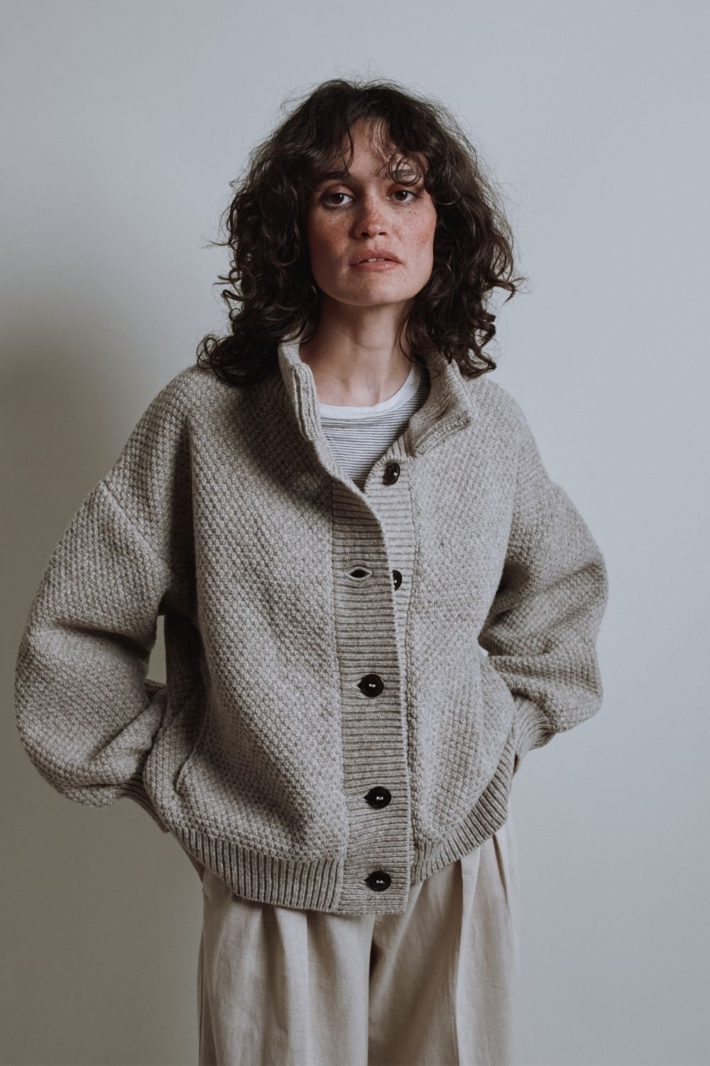 GEORGE High-Neck Jacket in Merino Wool - Beige
