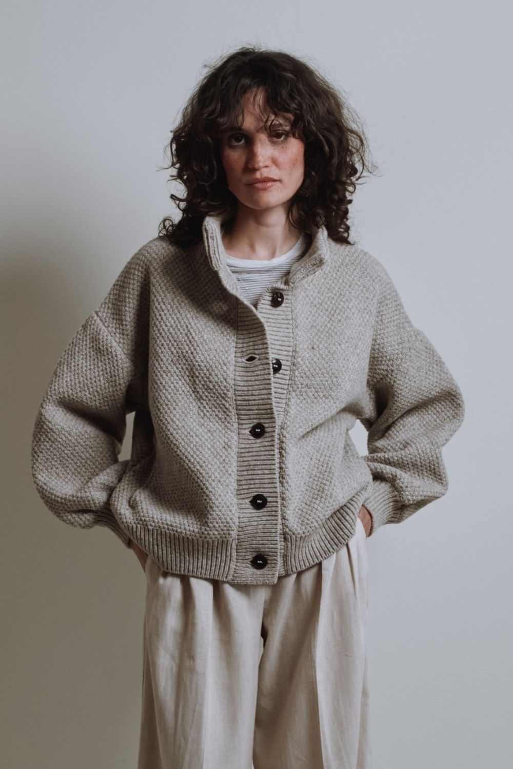 GEORGE High-Neck Jacket in Merino Wool - Beige