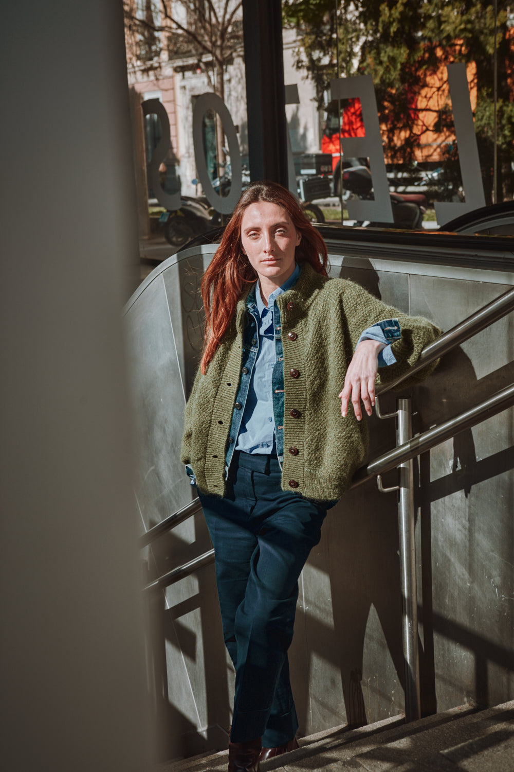 GEORGE High-Neck Cardigan Jacket in Merino-Mohair Wool - Olive Green