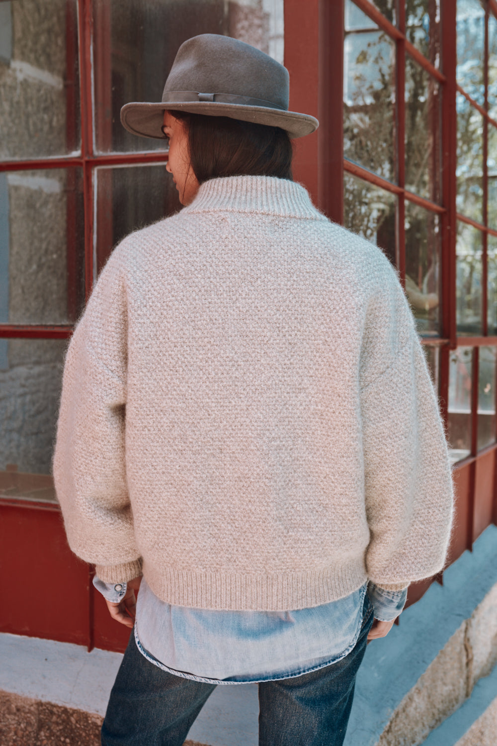 GEORGE High-Neck Cardigan Jacket in Merino-Mohair Wool - Beige
