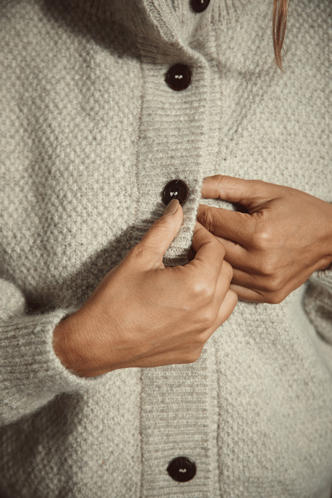 GEORGE High-Neck Cardigan Jacket in Light Beige - Natural Merino-Mohair Wool - L'Envers