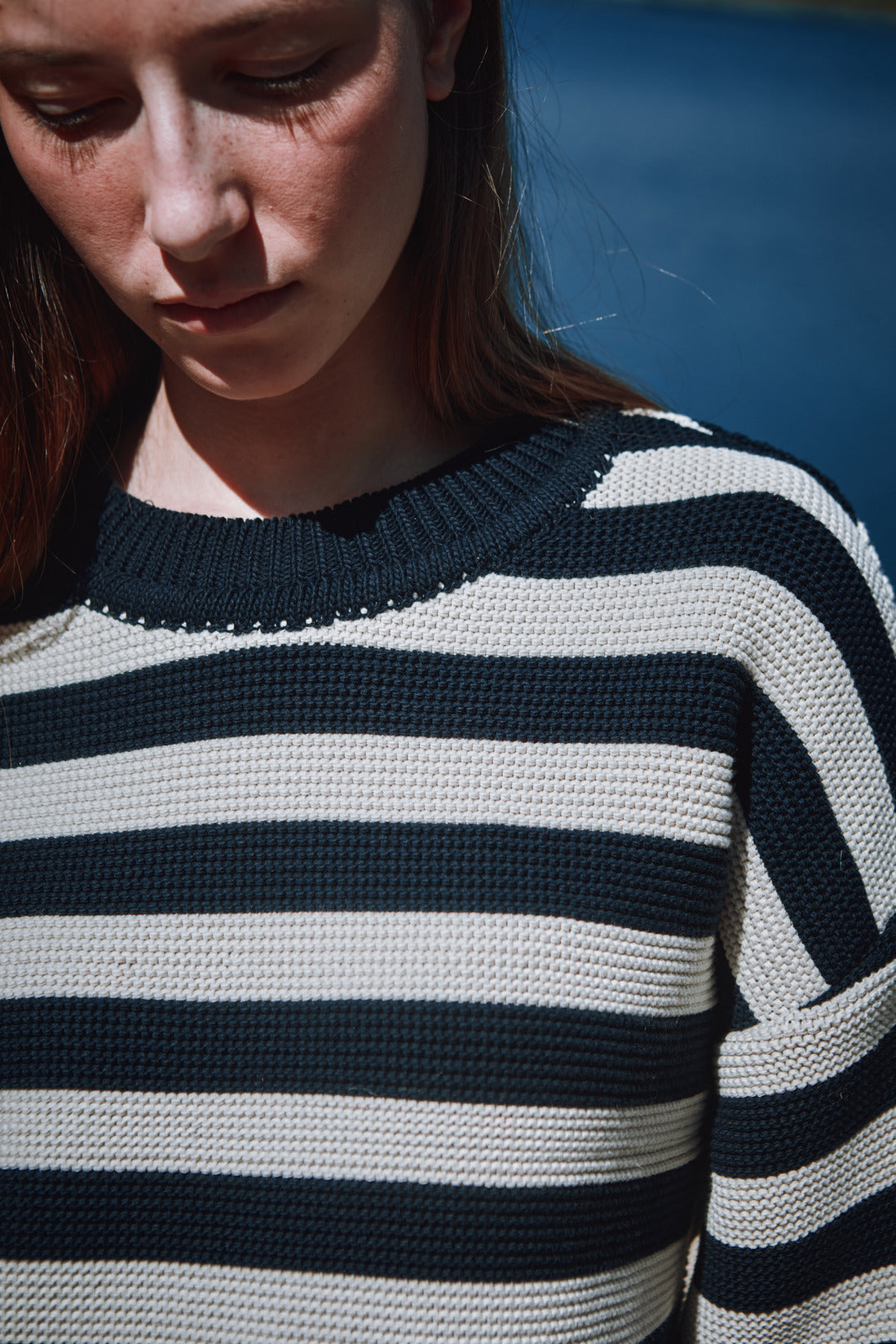 GERALDINE Oversize Tee in Organic Cotton - Navy Blue and Off-White Stripes