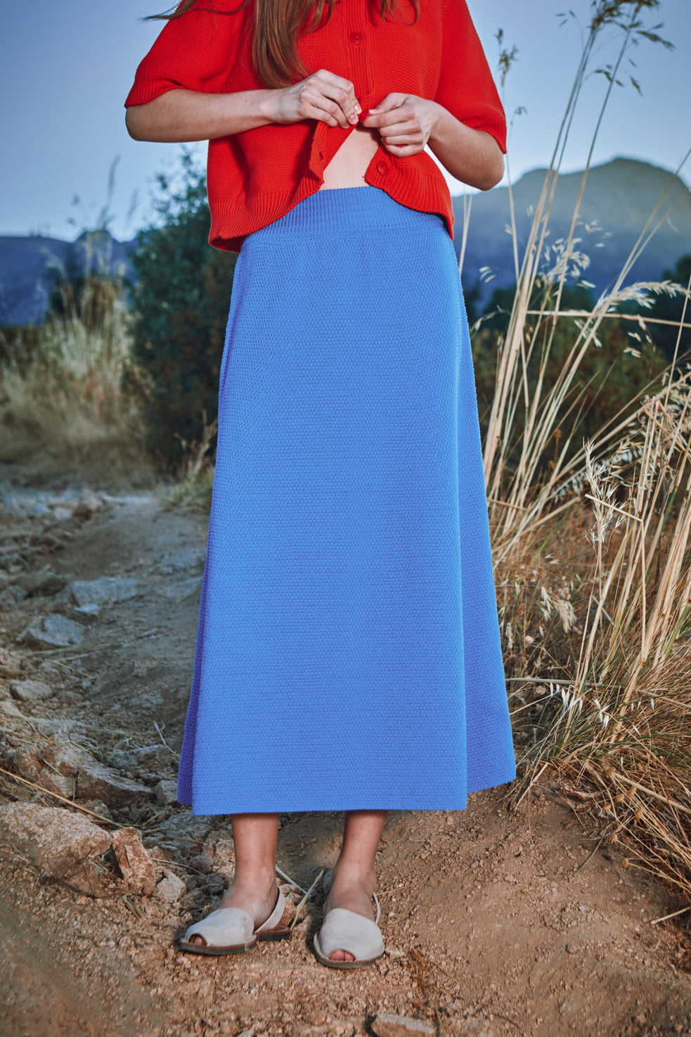 GILDA Long Skirt in Organic Cotton - Cyan Blue