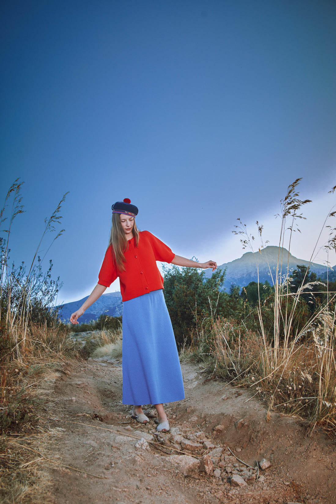 GILDA Long Skirt in Organic Cotton - Cyan Blue