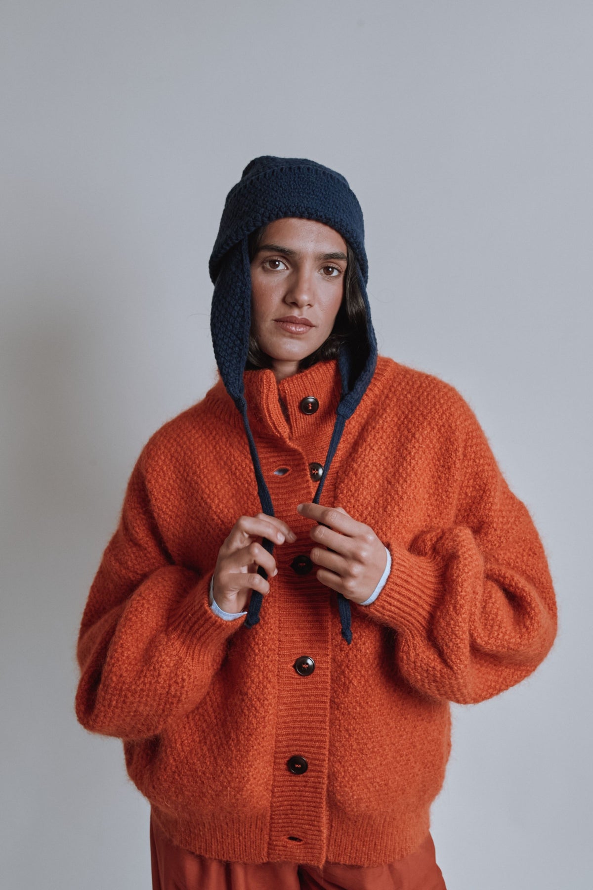 GERONIMO Ear Flap Beanie in Merino Wool - Navy Blue