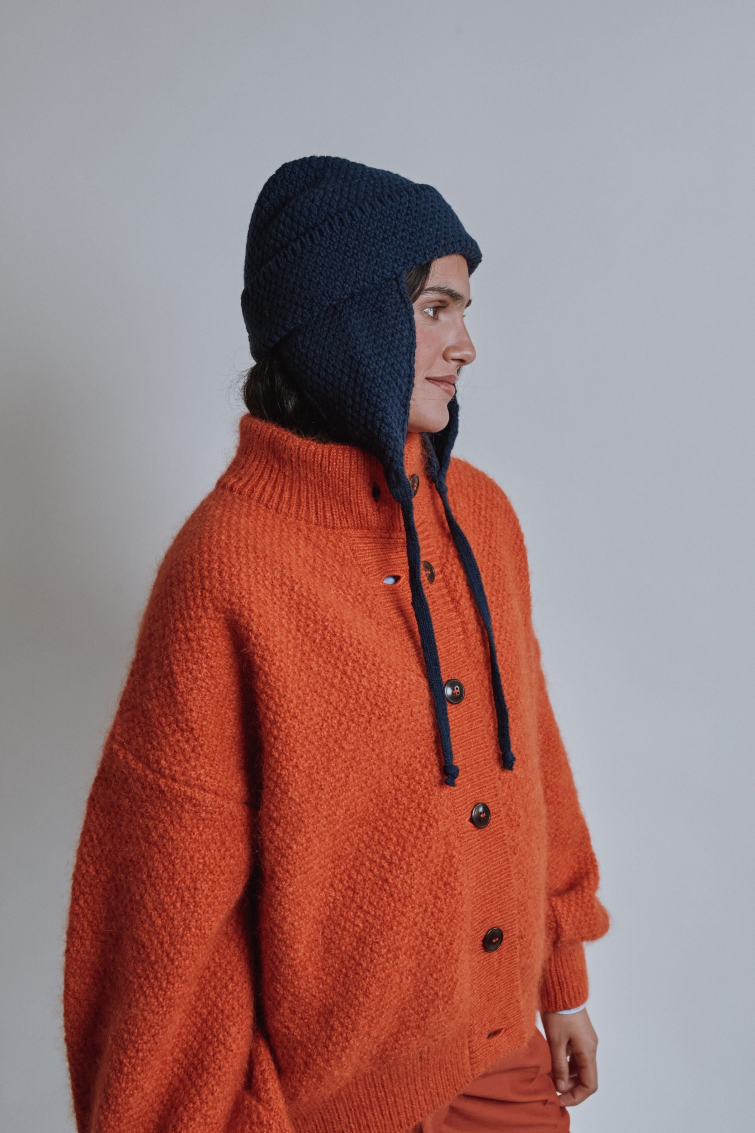 GERONIMO Ear Flap Beanie in Merino Wool - Navy Blue