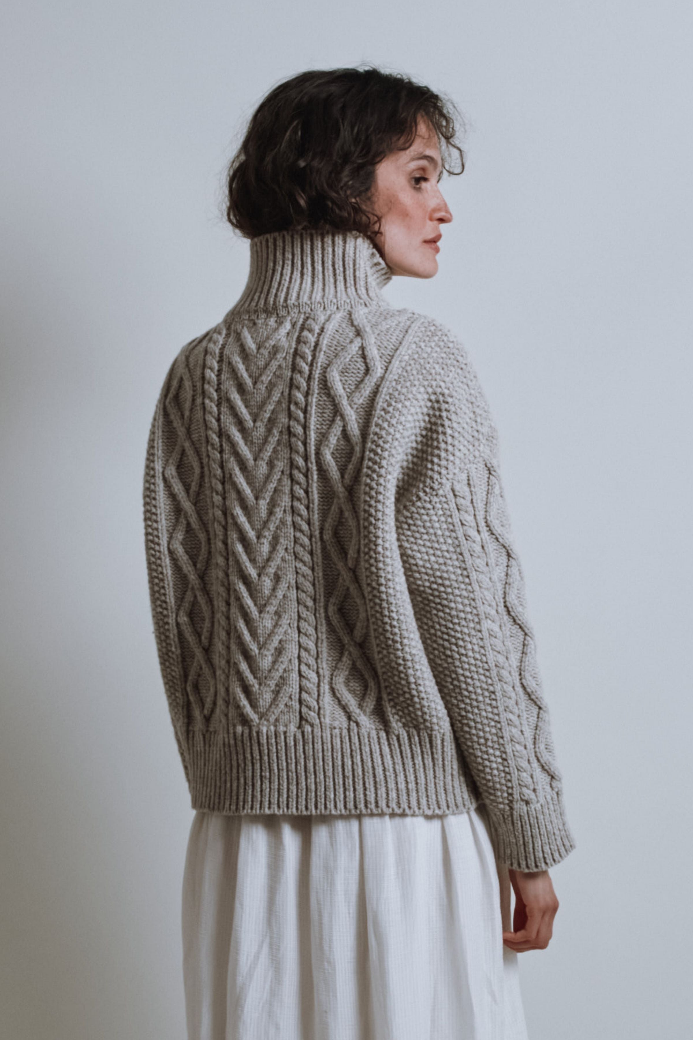GWENAELLE Pull irlandais en laine mérinos - Beige