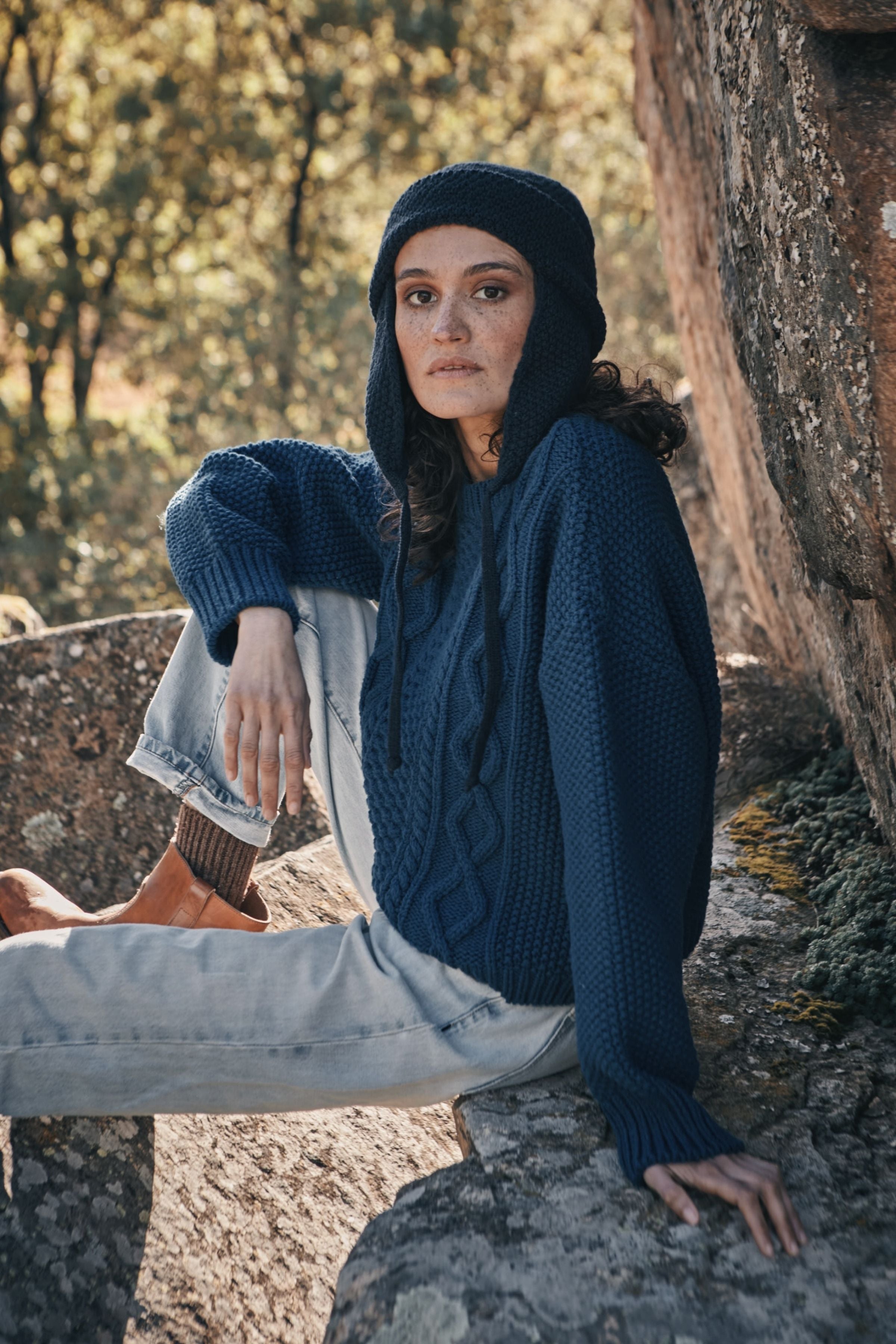 GERONIMO Ear Flap Beanie in Merino Wool - Navy Blue