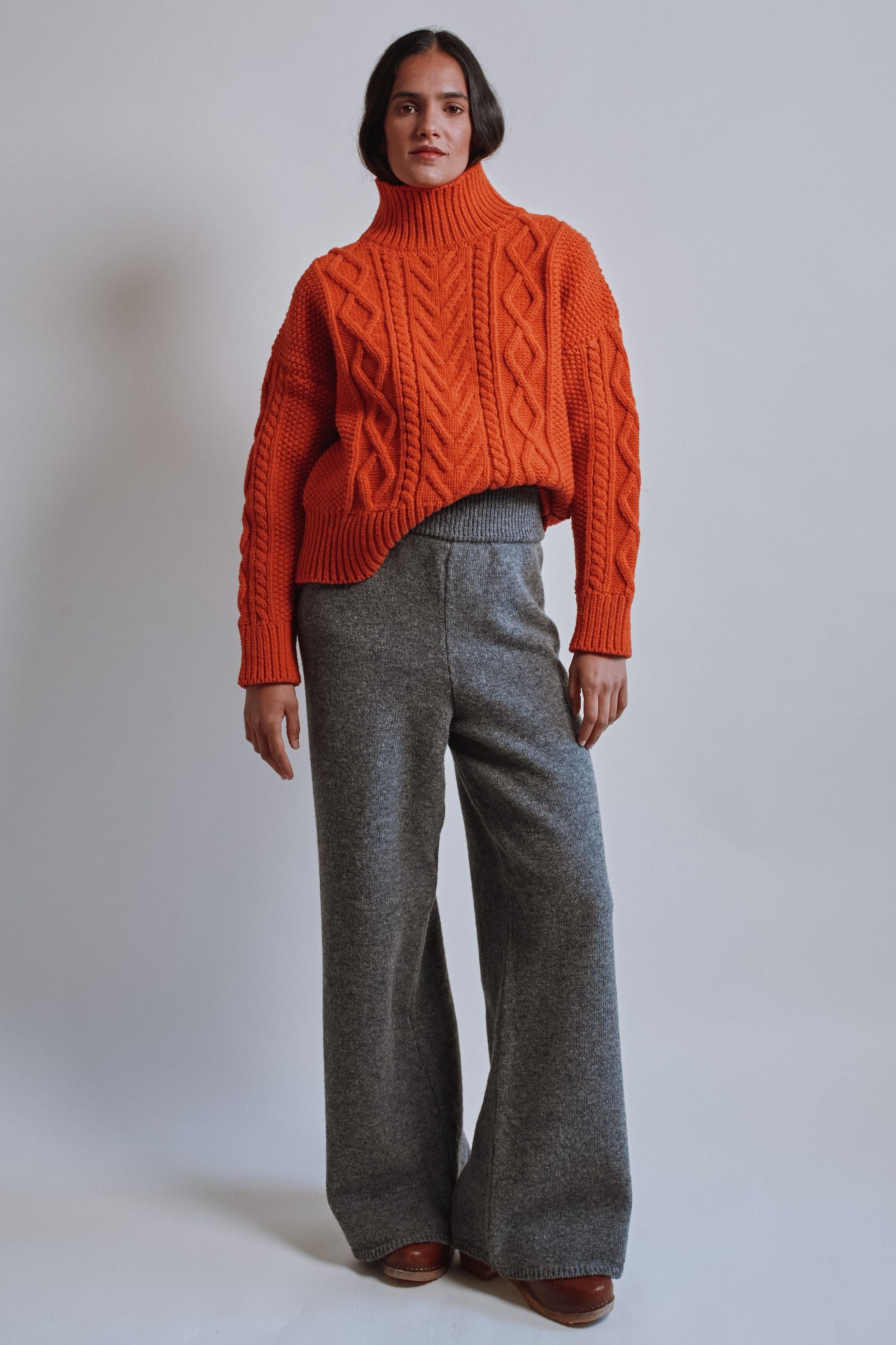 GWENAELLE Irish Cable Sweater in Merino Wool - Burnt Orange
