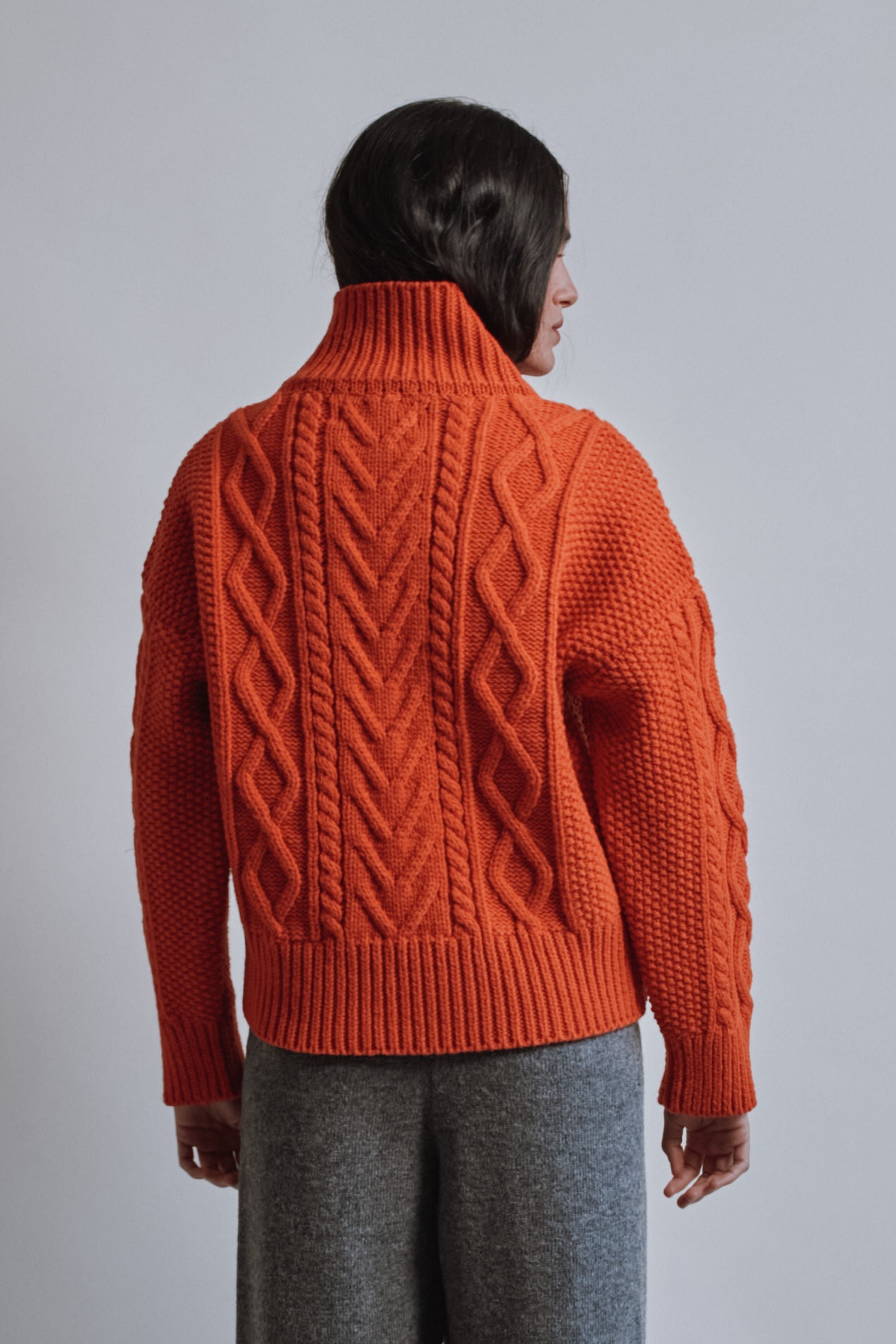 GWENAELLE Irish Cable Sweater in Merino Wool - Burnt Orange