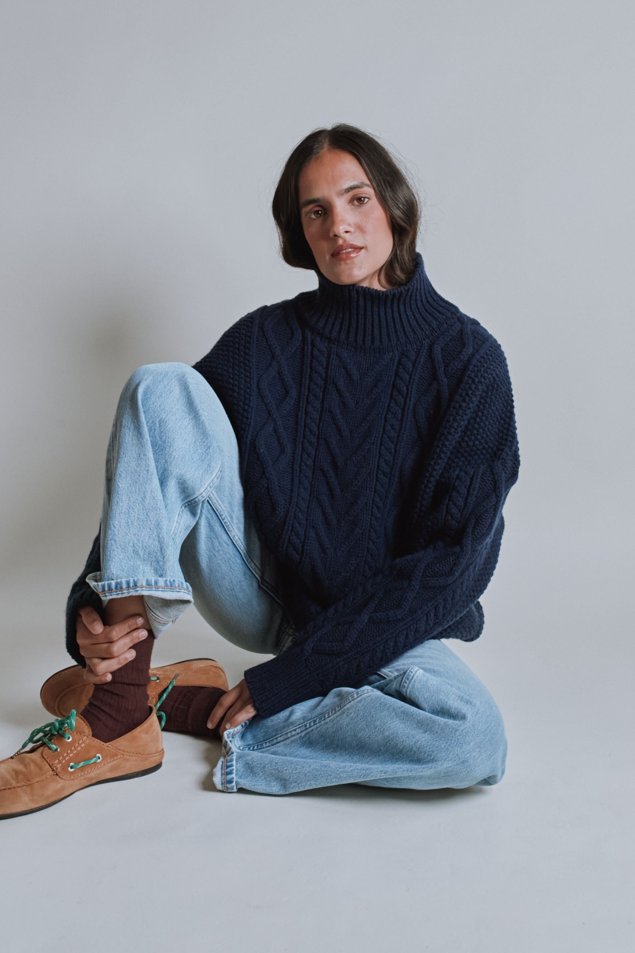 GWENAELLE Pull irlandais en laine mérinos - Bleu marine